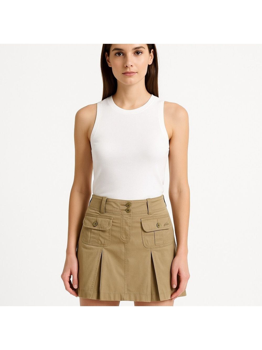 Lole mini skirt beige pleated cotton nylon neutral pockets medium rise size 6